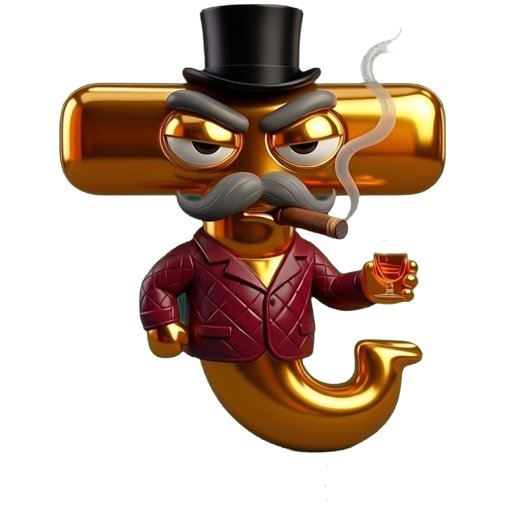 Bittensirr: a golden tau in a burgundy smoking jacket with a cigar and a glass of brandy